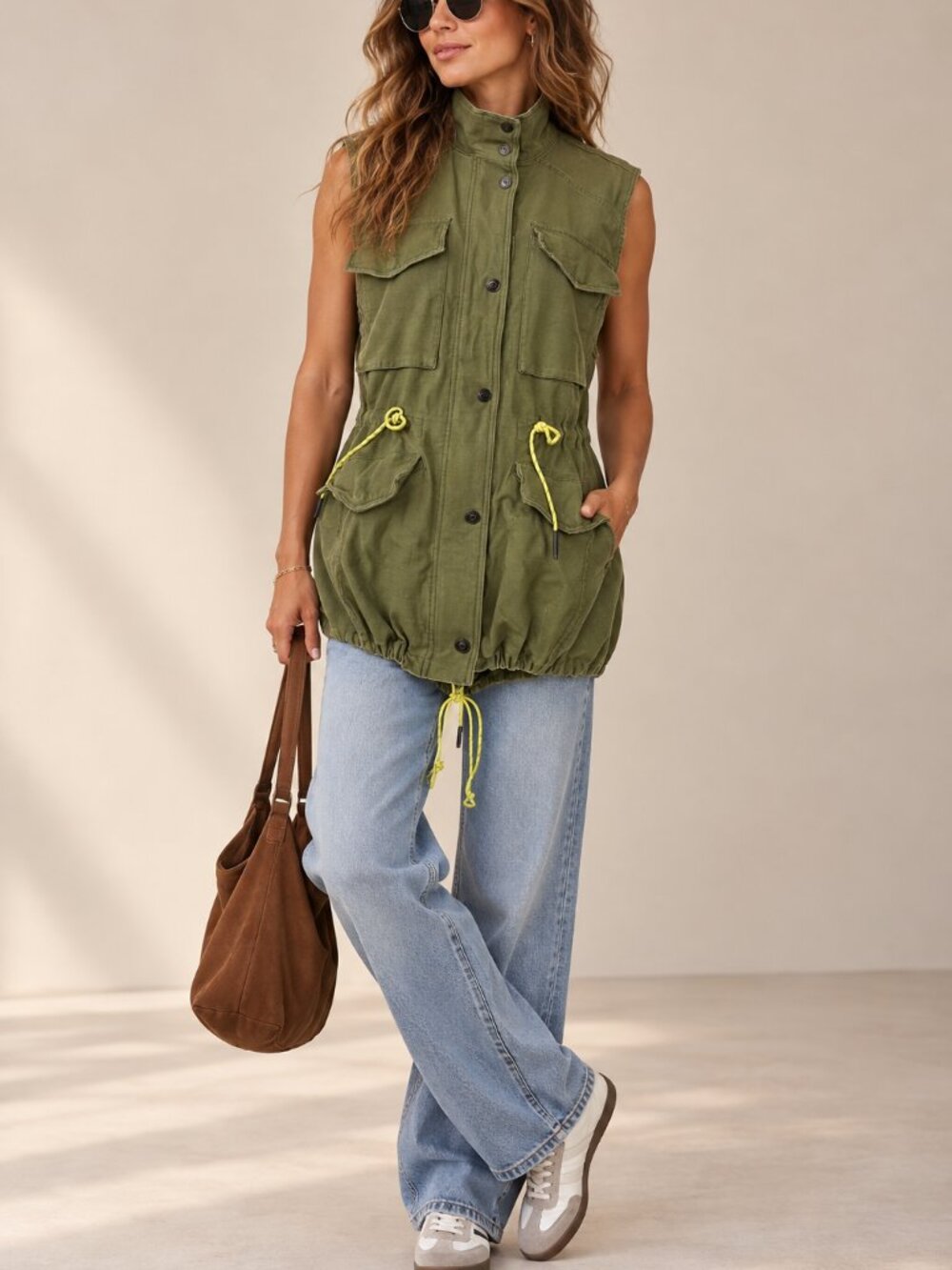 We The Free Utility Mode Olive Longline Cargo Vest S
